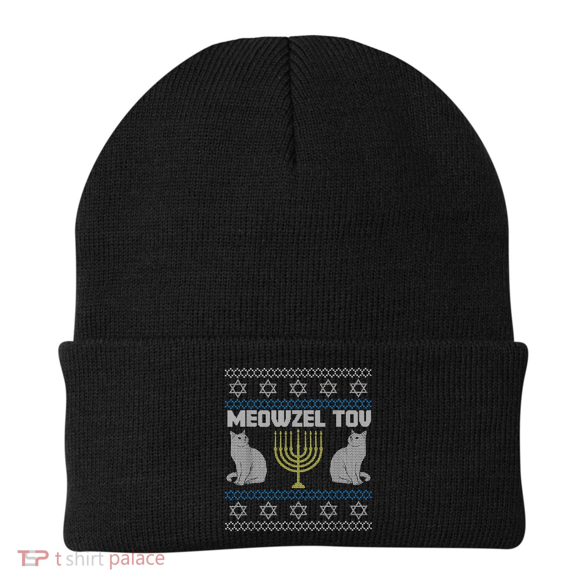 Meowzel Tov Cat Hanukkah Ugly Sweater Gifts For Cat Lovers Beanie