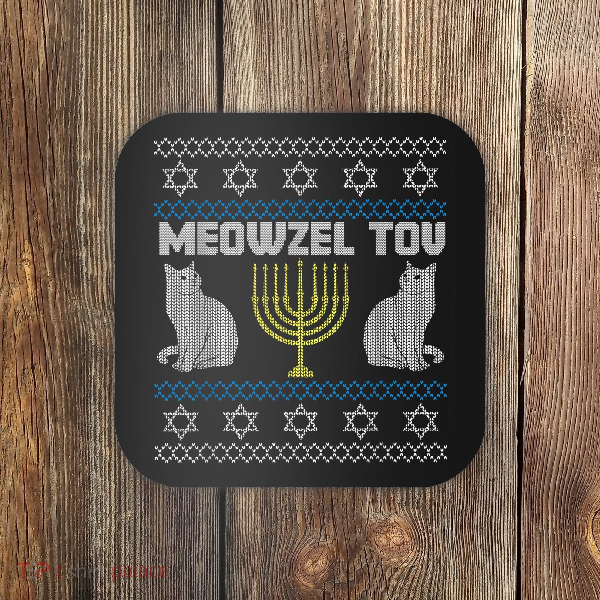 Meowzel Tov Cat Hanukkah Ugly Sweater Gifts For Cat Lovers Coaster