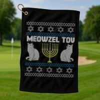 Meowzel Tov Cat Hanukkah Ugly Sweater Gifts For Cat Lovers Golf Towel thumb 1