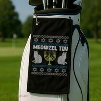 Meowzel Tov Cat Hanukkah Ugly Sweater Gifts For Cat Lovers Golf Towel thumb 2