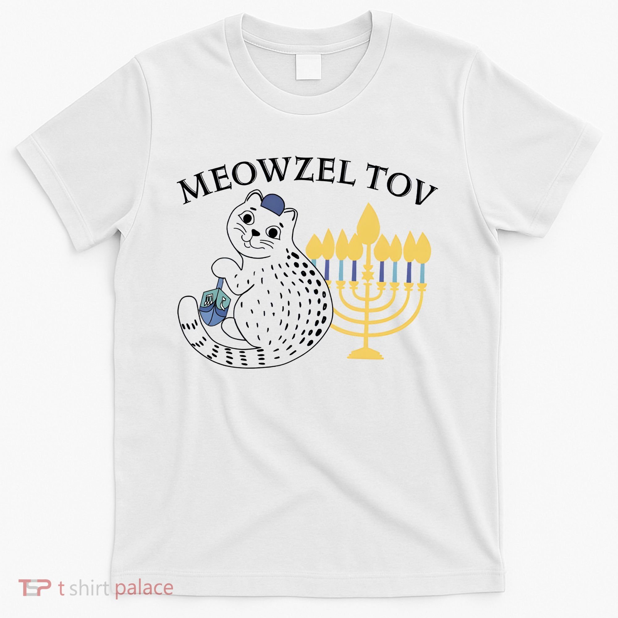 Meowzel Tov Dreidel Menorah Cat Hanukkah Jewish Family Holiday T-Shirt