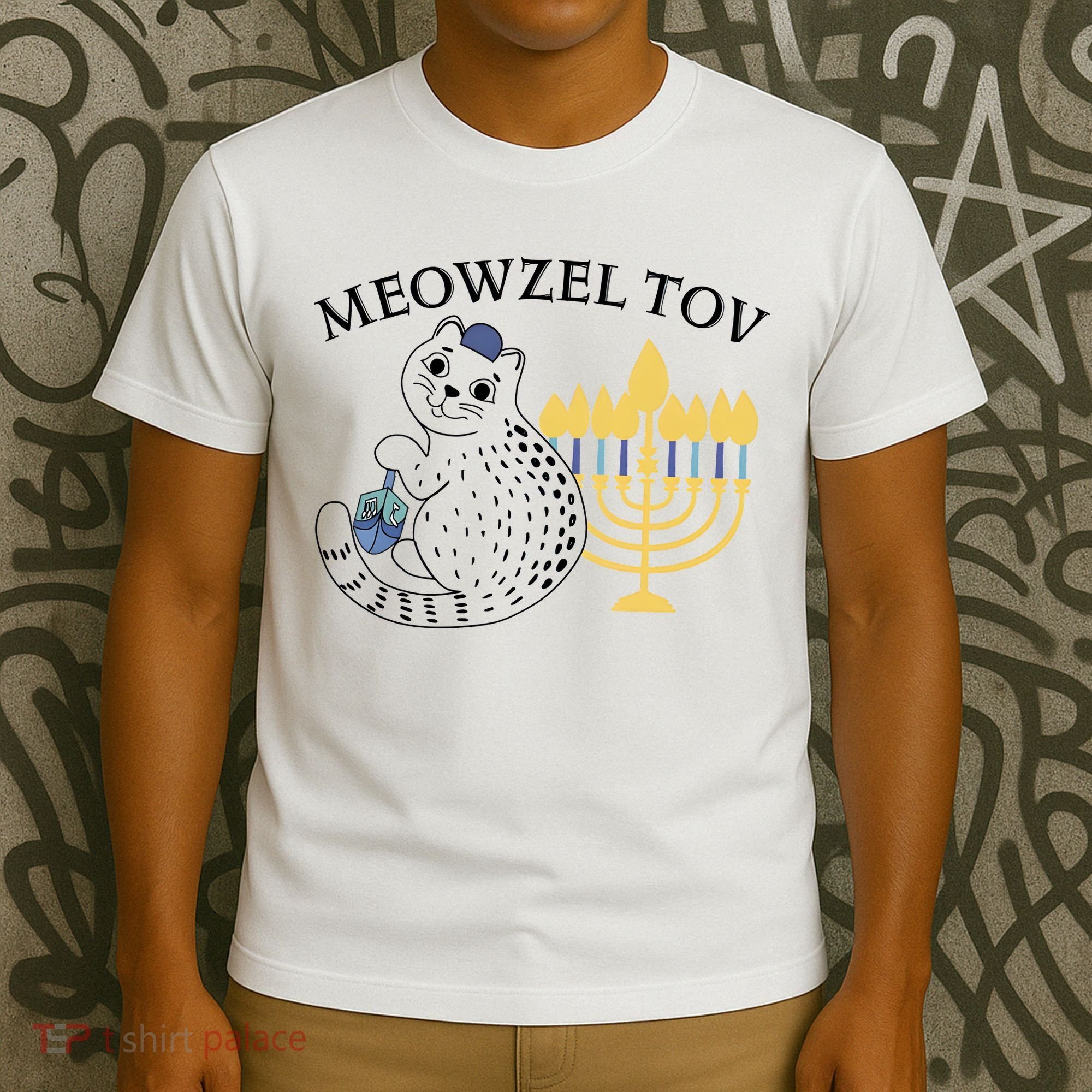 Meowzel Tov Dreidel Menorah Cat Hanukkah Jewish Family Holiday T-Shirt
