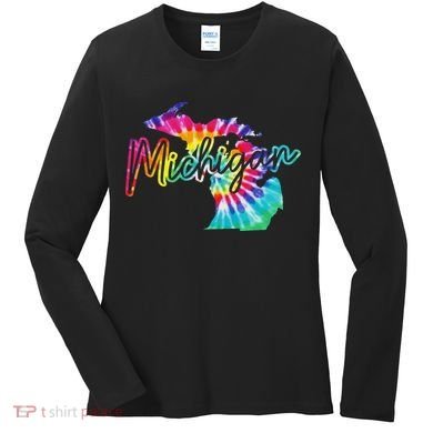Michigan Tie Dye State Map Pride Hippie Vintage Retro Women's Long Sleeve Shirt