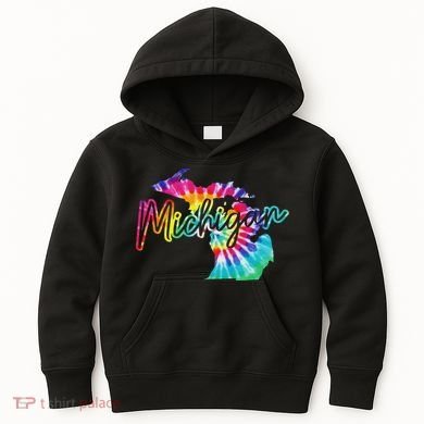 Michigan Tie Dye State Map Pride Hippie Vintage Retro Kids Hoodie