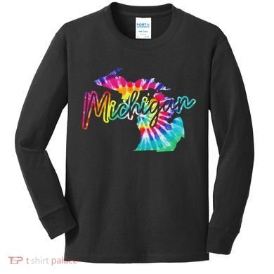 Michigan Tie Dye State Map Pride Hippie Vintage Retro Kids Long Sleeve Shirt