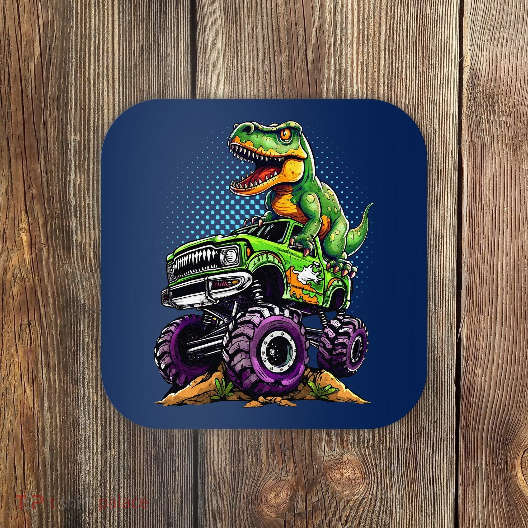 Monster Truck Dinosaur Trex Birthday Boy Coaster