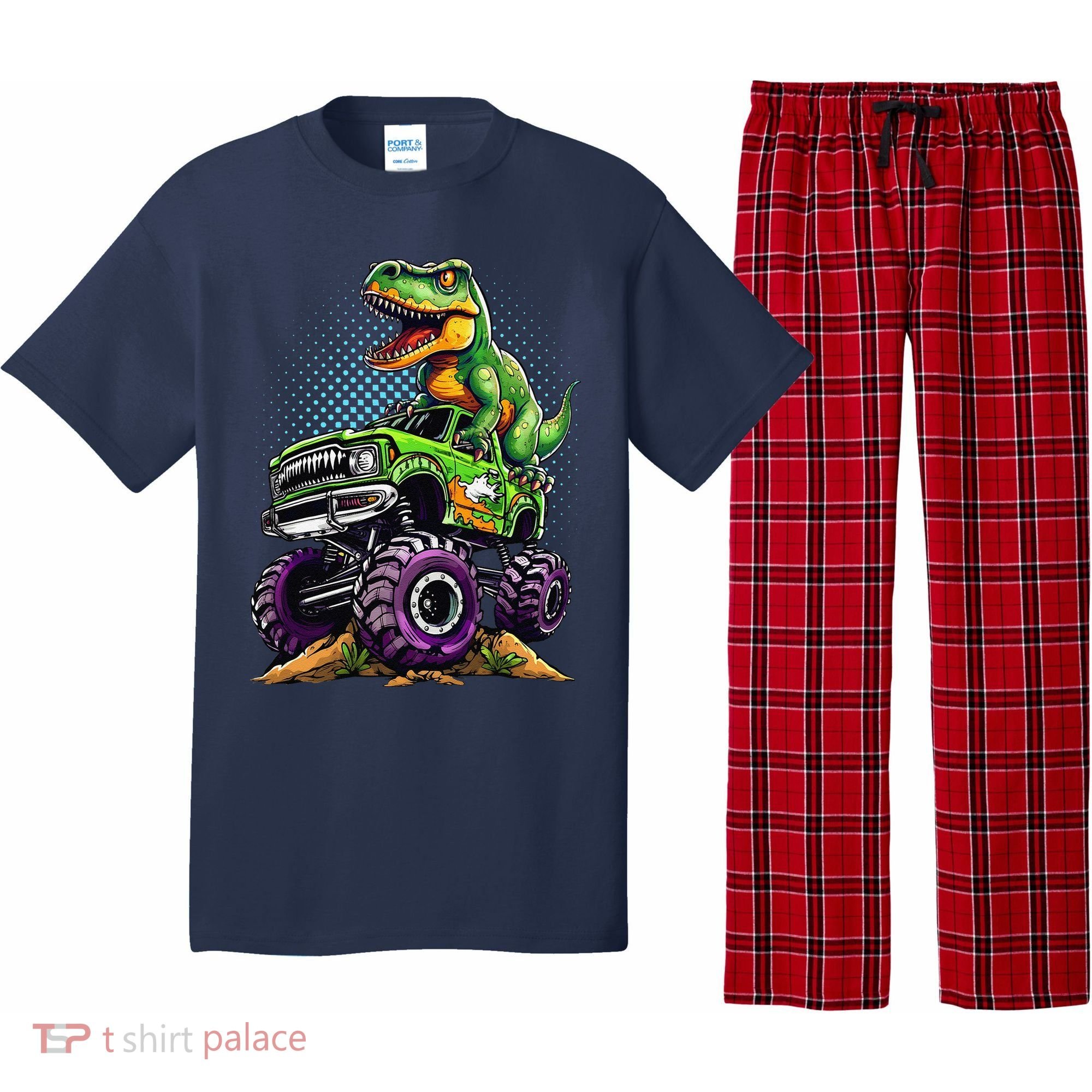 Monster Truck Dinosaur Trex Birthday Boy Pajama Set