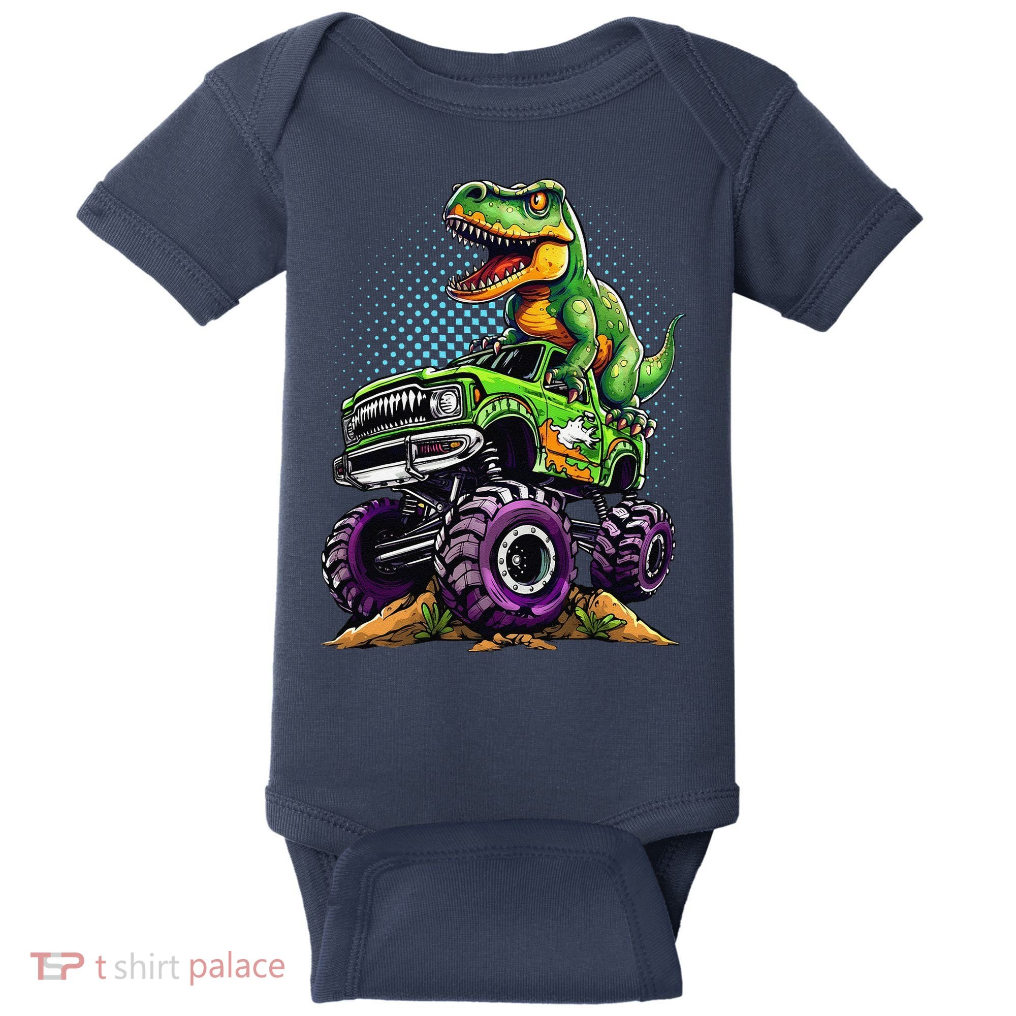 Monster Truck Dinosaur Trex Birthday Boy Baby Bodysuit