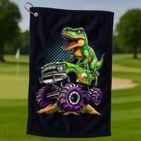 Monster Truck Dinosaur Trex Birthday Boy Golf Towel thumb 1