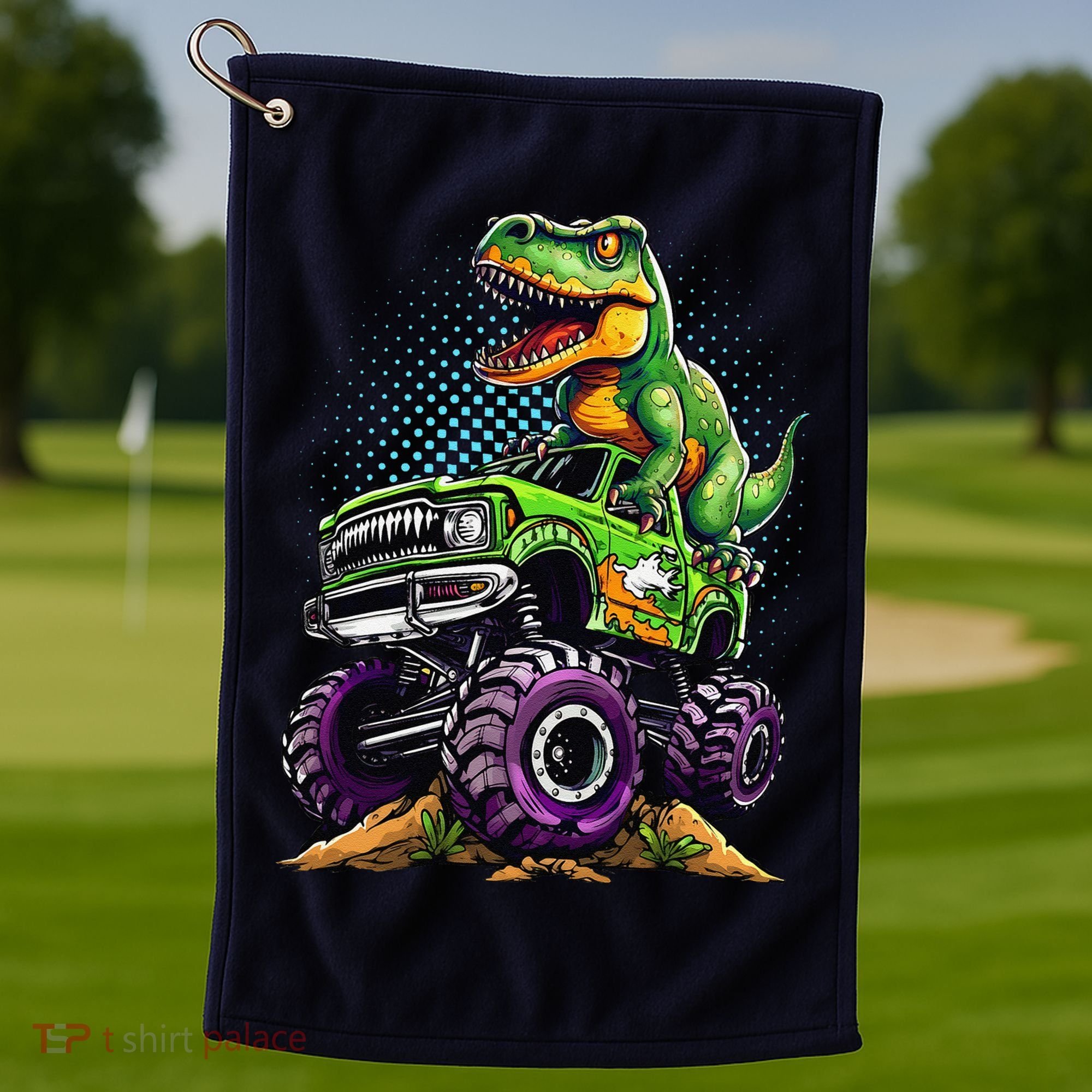 Monster Truck Dinosaur Trex Birthday Boy Golf Towel
