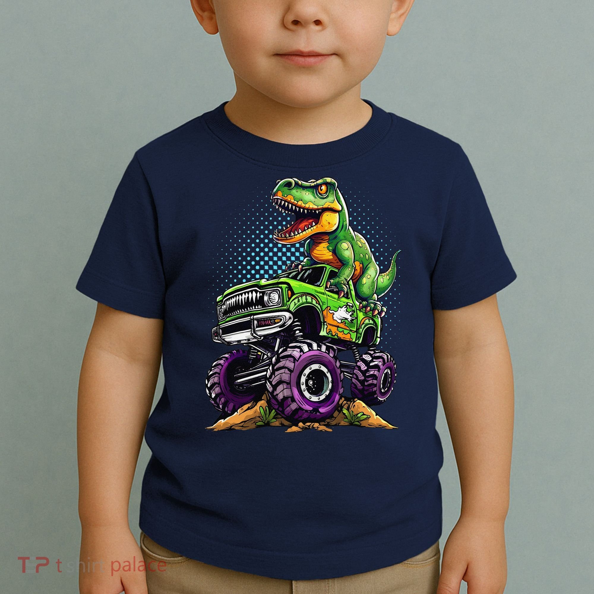 Monster Truck Dinosaur Trex Birthday Boy Toddler T-Shirt
