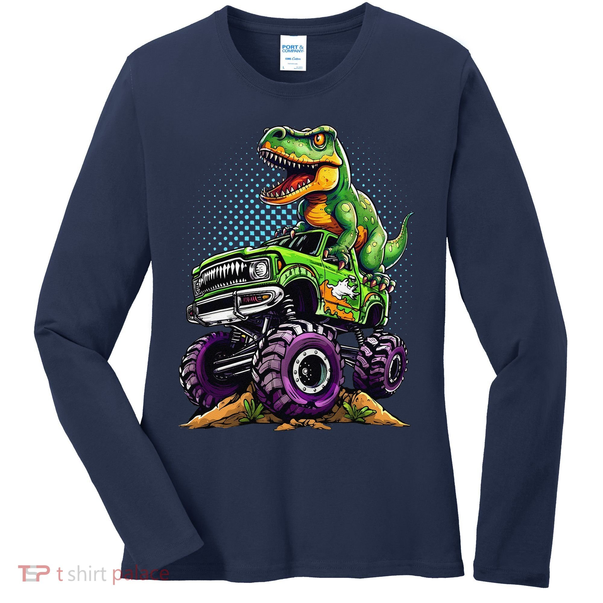 Monster Truck Dinosaur Trex Birthday Boy Women's Long Sleeve Shirt