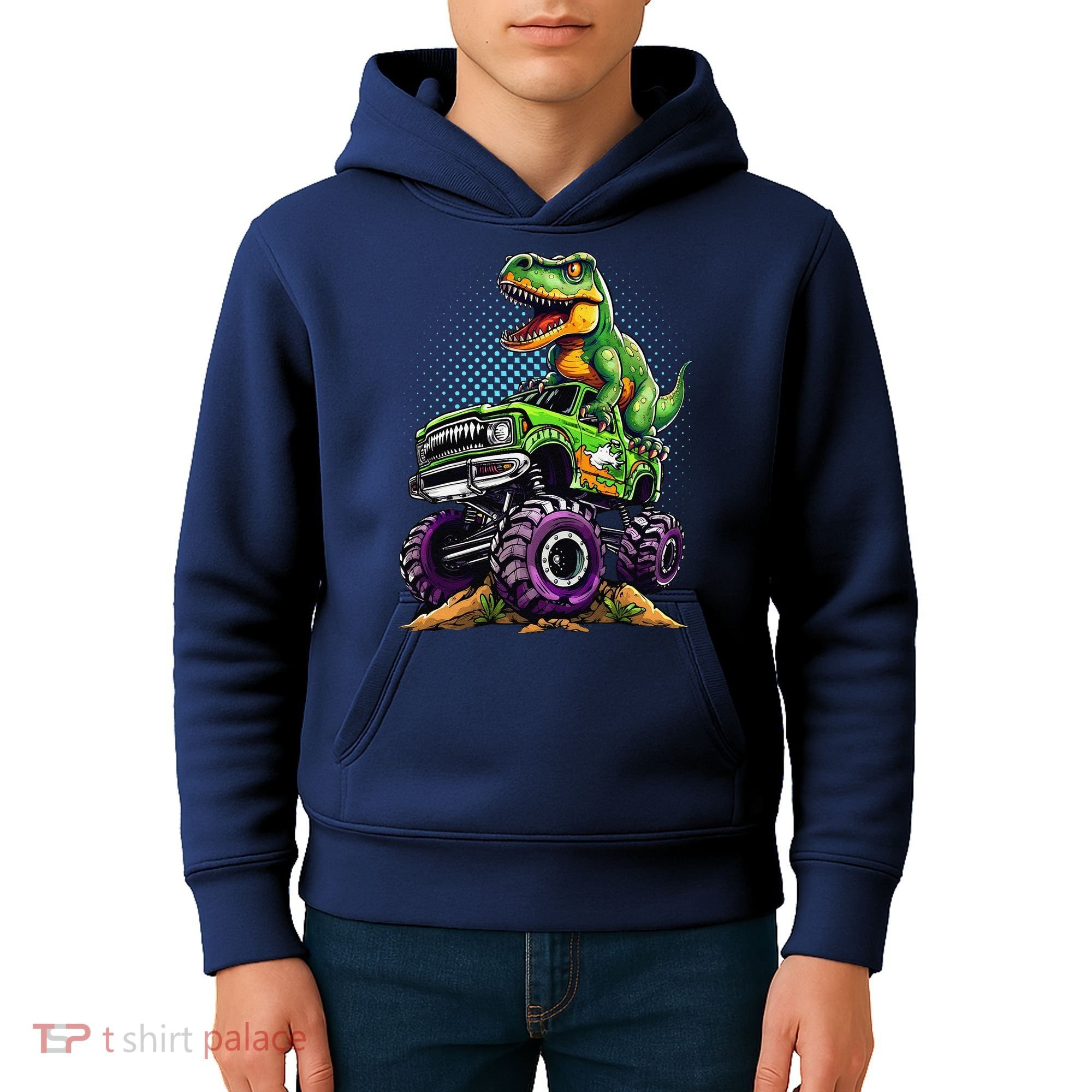 Monster Truck Dinosaur Trex Birthday Boy Kids Hoodie