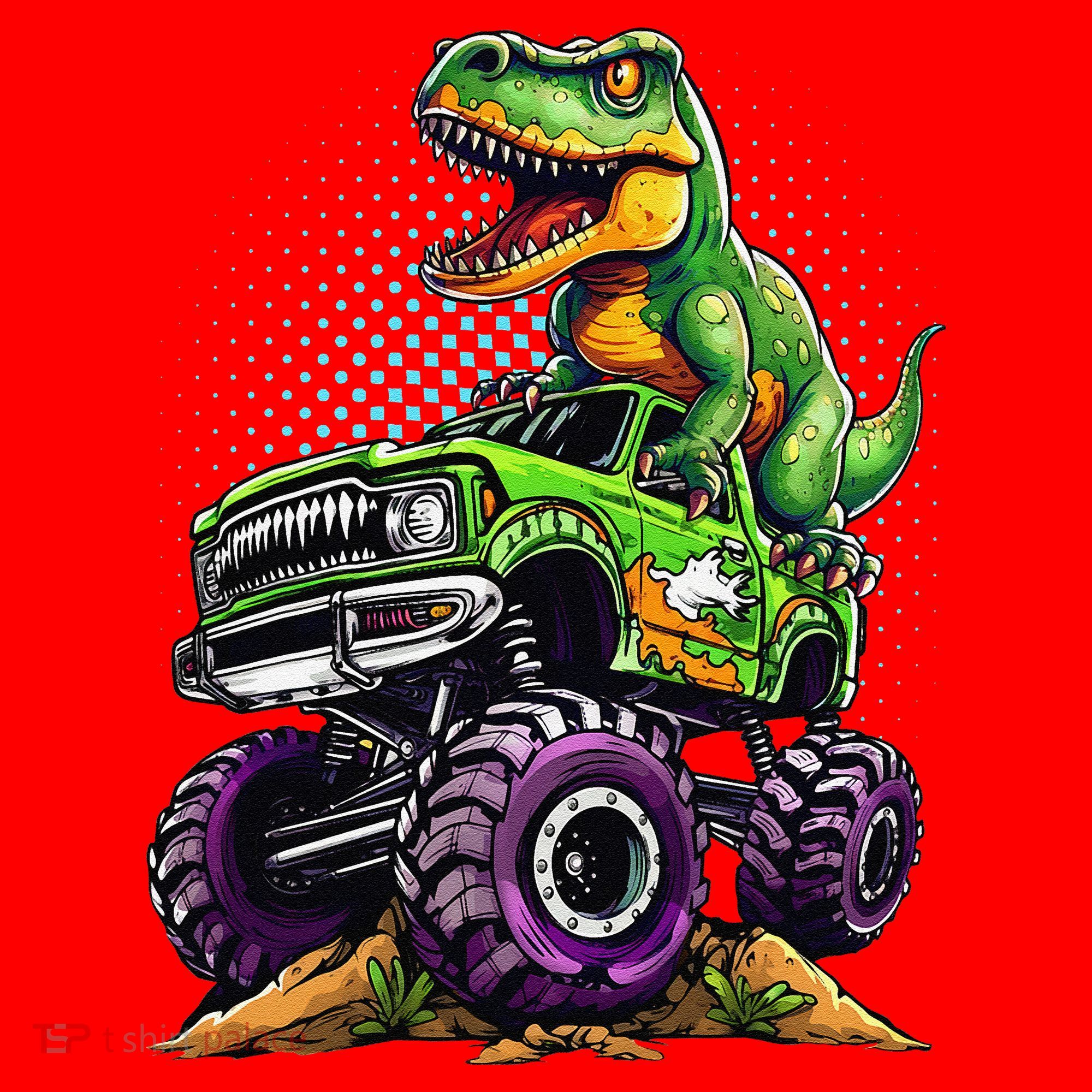 Monster Truck Dinosaur Trex Birthday Boy Santa Hat