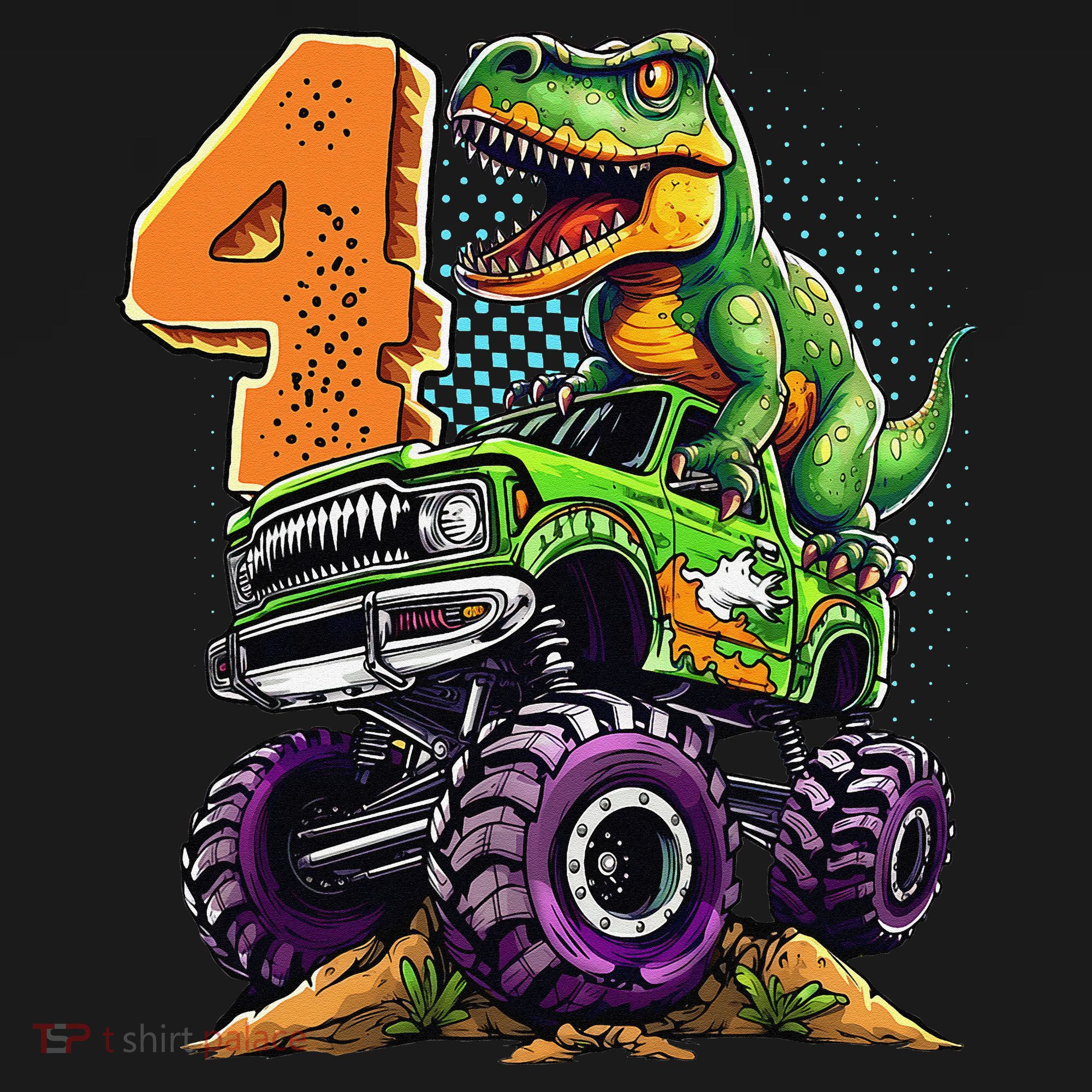 Monster Truck Dinosaur TRex 4th Birthday 4 Year Old Mousepad