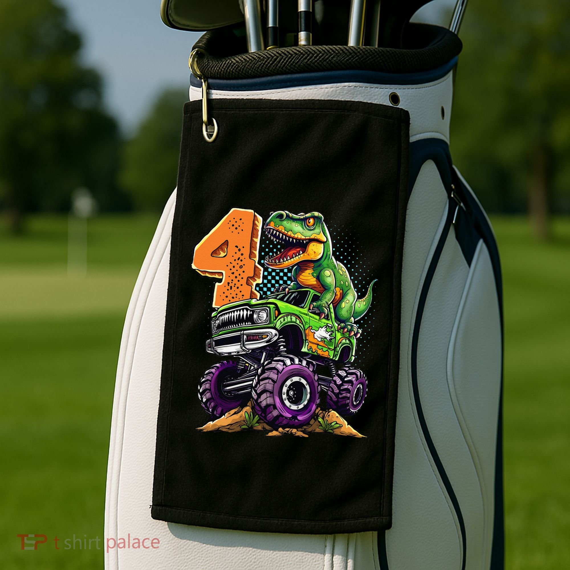 Monster Truck Dinosaur TRex 4th Birthday 4 Year Old Golf Towel