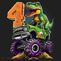 Monster Truck Dinosaur TRex 4th Birthday 4 Year Old Golf Towel thumb 3