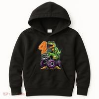 Monster Truck Dinosaur TRex 4th Birthday 4 Year Old Kids Hoodie thumb 0