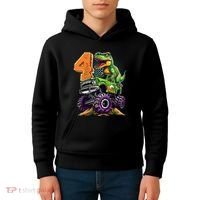 Monster Truck Dinosaur TRex 4th Birthday 4 Year Old Kids Hoodie thumb 4
