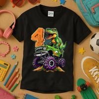 Monster Truck Dinosaur TRex 4th Birthday 4 Year Old Kids T-Shirt thumb 3
