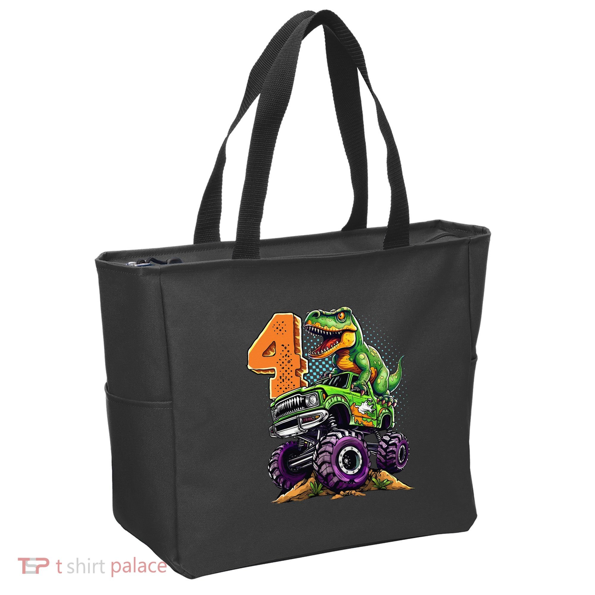 Monster Truck Dinosaur TRex 4th Birthday 4 Year Old Tote Bag