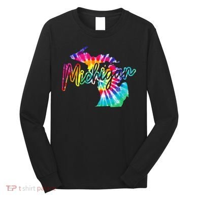 Michigan Tie Dye State Map Pride Hippie Vintage Retro Long Sleeve Shirt