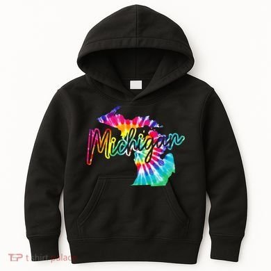 Michigan Tie Dye State Map Pride Hippie Vintage Retro Kids Hoodie