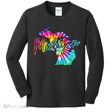 Michigan Tie Dye State Map Pride Hippie Vintage Retro Kids Long Sleeve Shirt