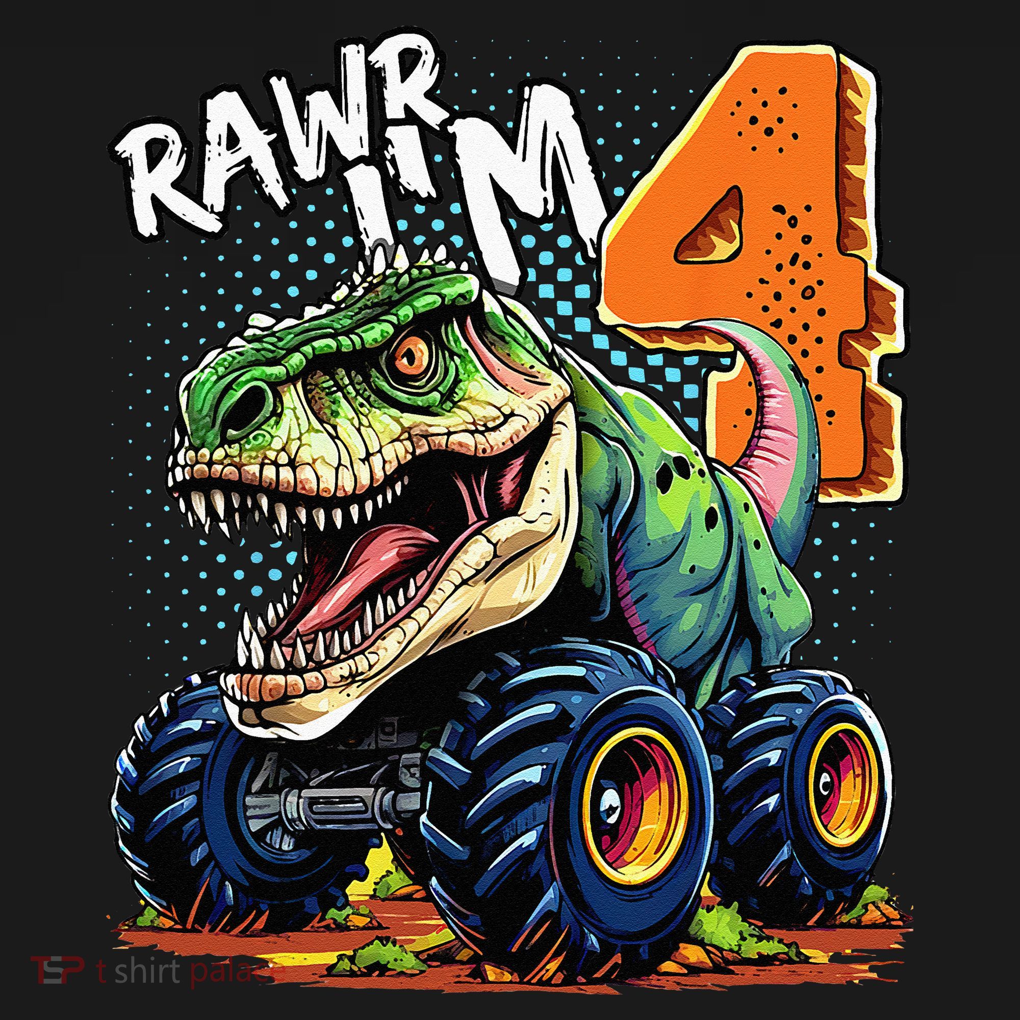 Monster Truck Dinosaur T Rex 4th Birthday Boy 4 Year Old Mousepad