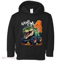 Monster Truck Dinosaur T Rex 4th Birthday Boy 4 Year Old Toddler Hoodie thumb 0