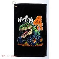 Monster Truck Dinosaur T Rex 4th Birthday Boy 4 Year Old Golf Towel thumb 0