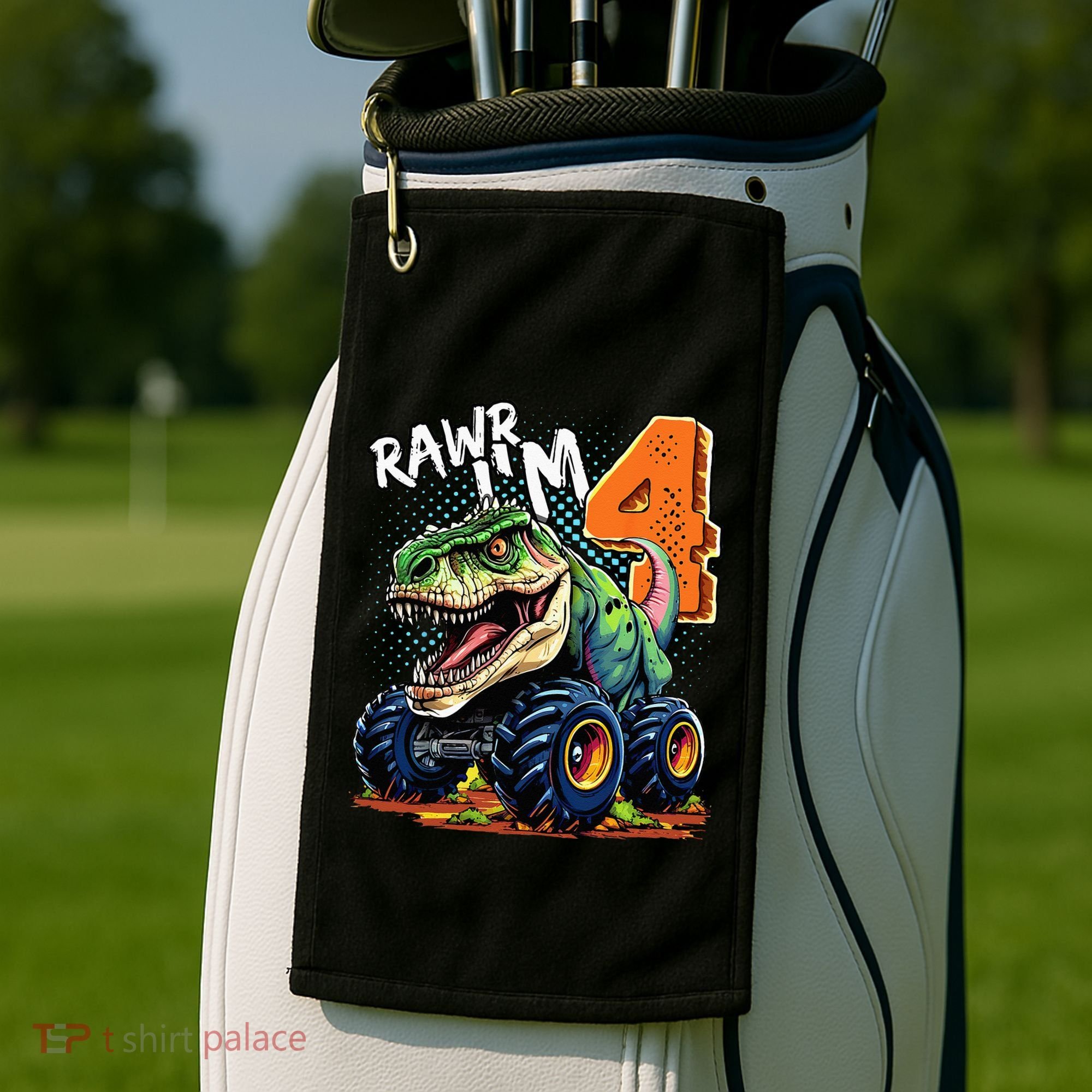 Monster Truck Dinosaur T Rex 4th Birthday Boy 4 Year Old Golf Towel