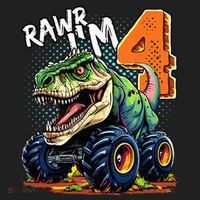Monster Truck Dinosaur T Rex 4th Birthday Boy 4 Year Old Golf Towel thumb 3