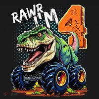 Monster Truck Dinosaur T Rex 4th Birthday Boy 4 Year Old Kids Sweatshirt thumb 2