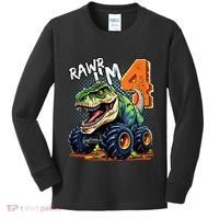 Monster Truck Dinosaur T Rex 4th Birthday Boy 4 Year Old Kids Long Sleeve Shirt thumb 0