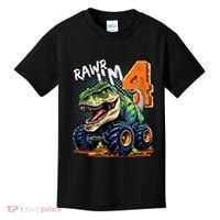 Monster Truck Dinosaur T Rex 4th Birthday Boy 4 Year Old Kids T-Shirt thumb 0