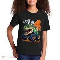 Monster Truck Dinosaur T Rex 4th Birthday Boy 4 Year Old Kids T-Shirt thumb 2