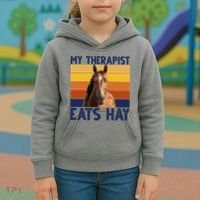 My Therapist Eats Hay Funny Horse Lover Kids Hoodie thumb 3