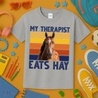 My Therapist Eats Hay Funny Horse Lover Kids T-Shirt thumb 3