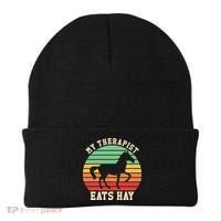 My Therapist Eats Hay Funny Horseback Riding Retro Gift Beanie thumb 0