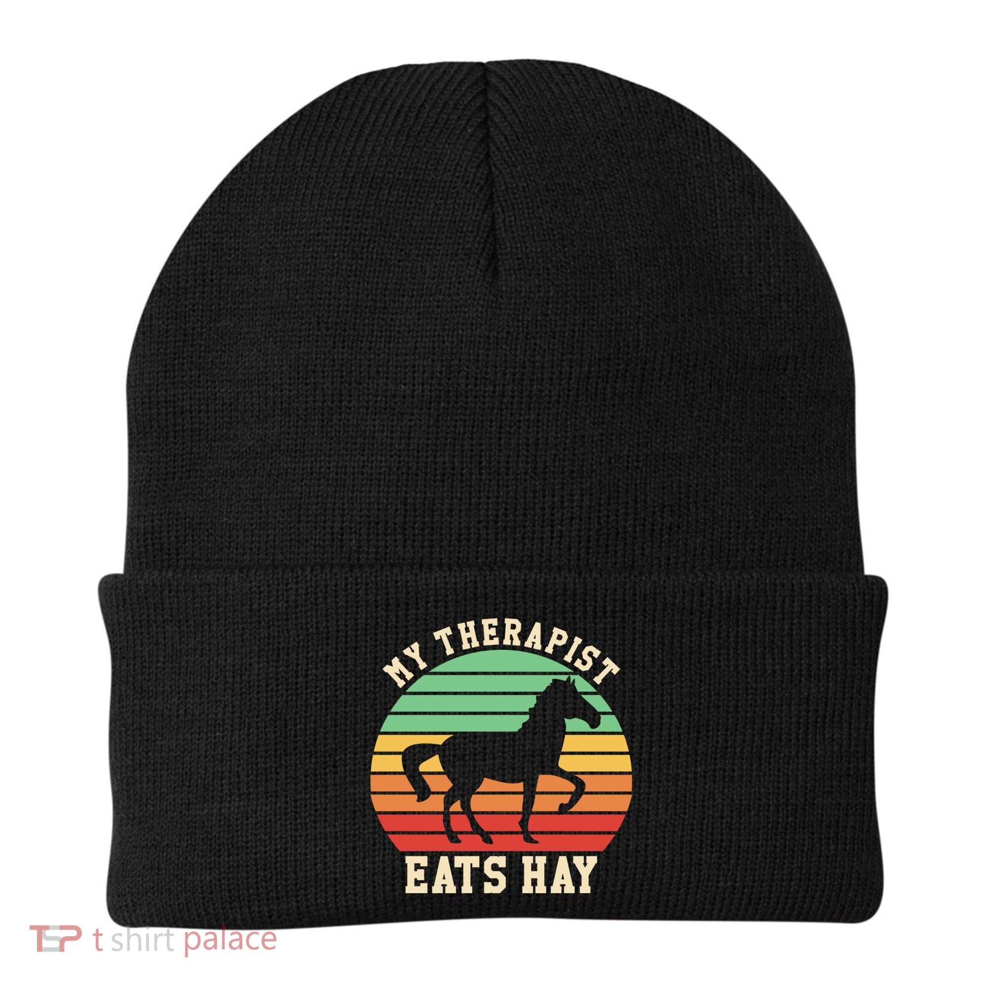 My Therapist Eats Hay Funny Horseback Riding Retro Gift Beanie