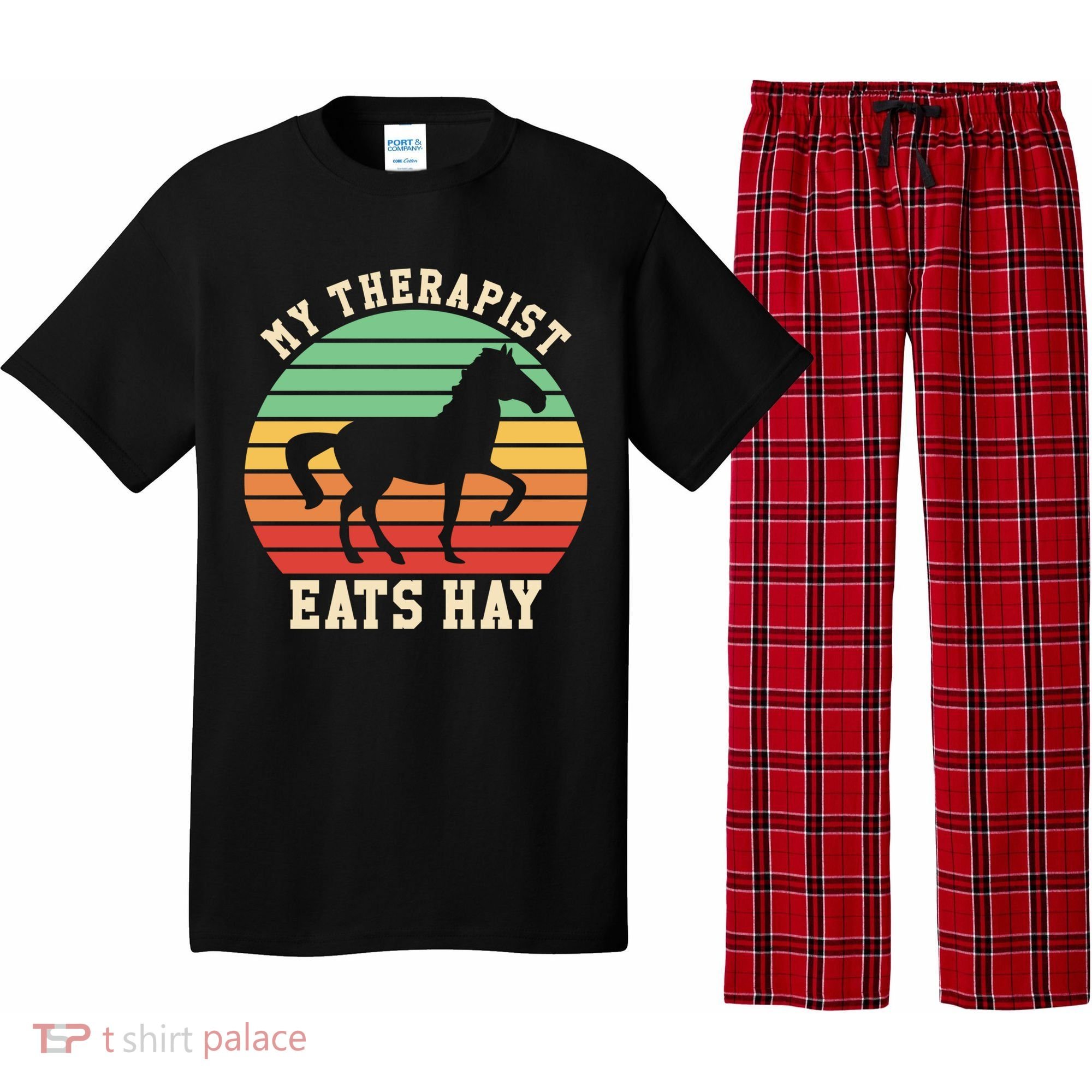 My Therapist Eats Hay Funny Horseback Riding Retro Gift Pajama Set