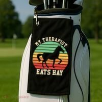 My Therapist Eats Hay Funny Horseback Riding Retro Gift Golf Towel thumb 2