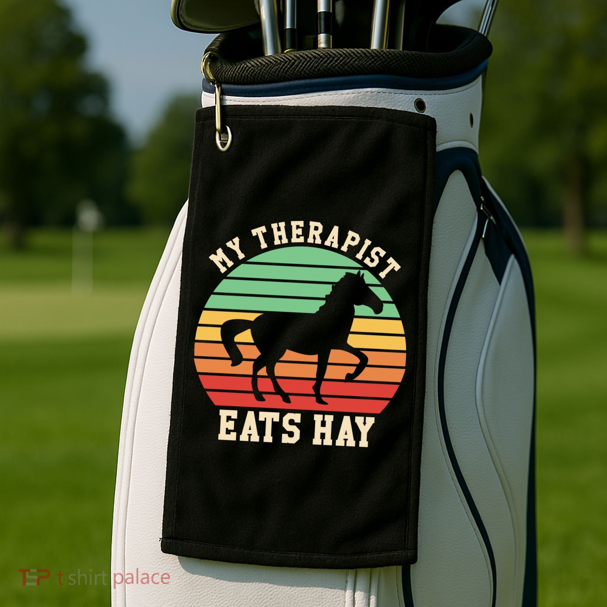 My Therapist Eats Hay Funny Horseback Riding Retro Gift Golf Towel