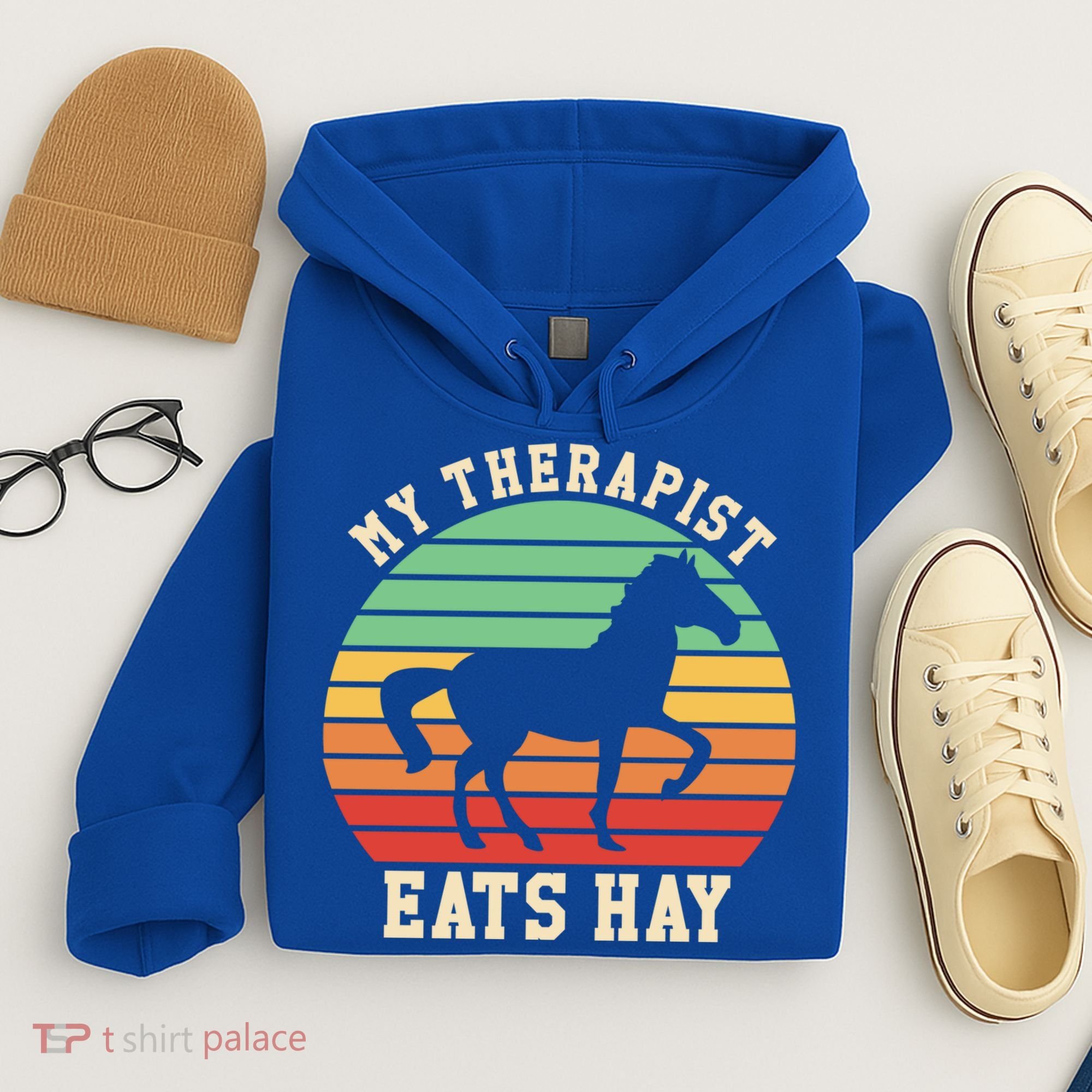 My Therapist Eats Hay Funny Horseback Riding Retro Gift Hoodie