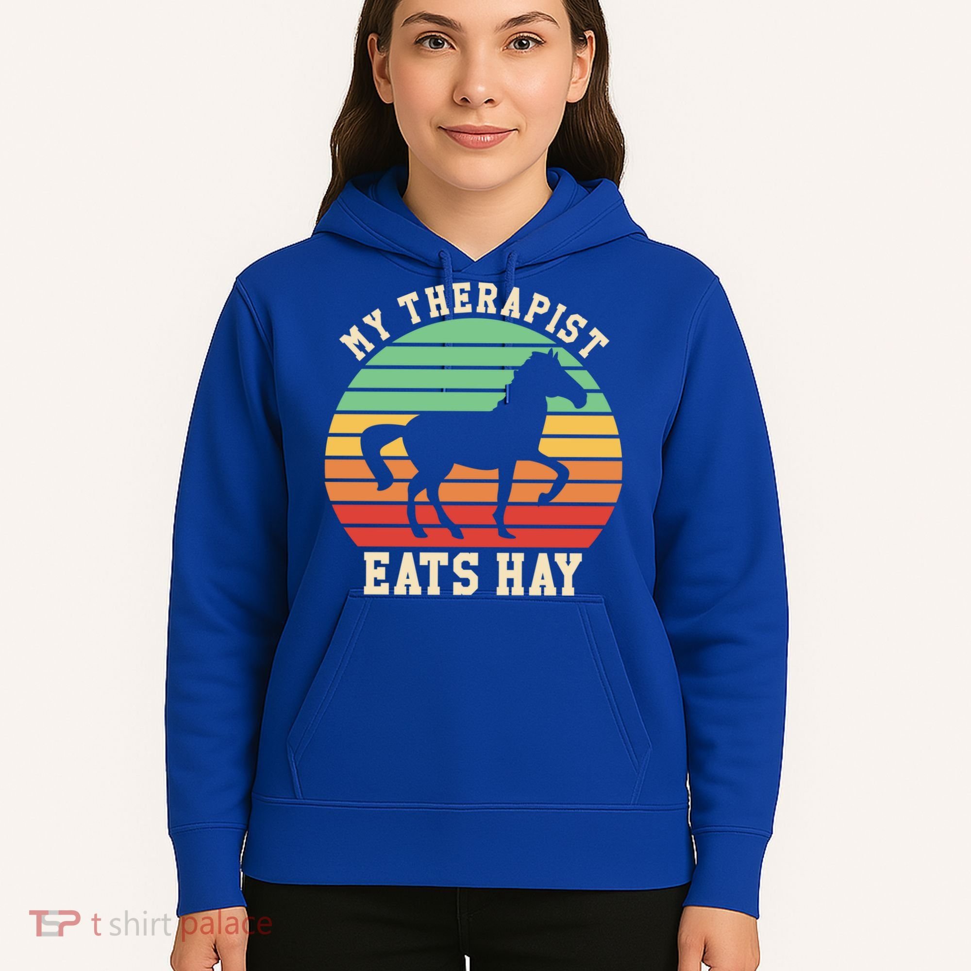 My Therapist Eats Hay Funny Horseback Riding Retro Gift Hoodie