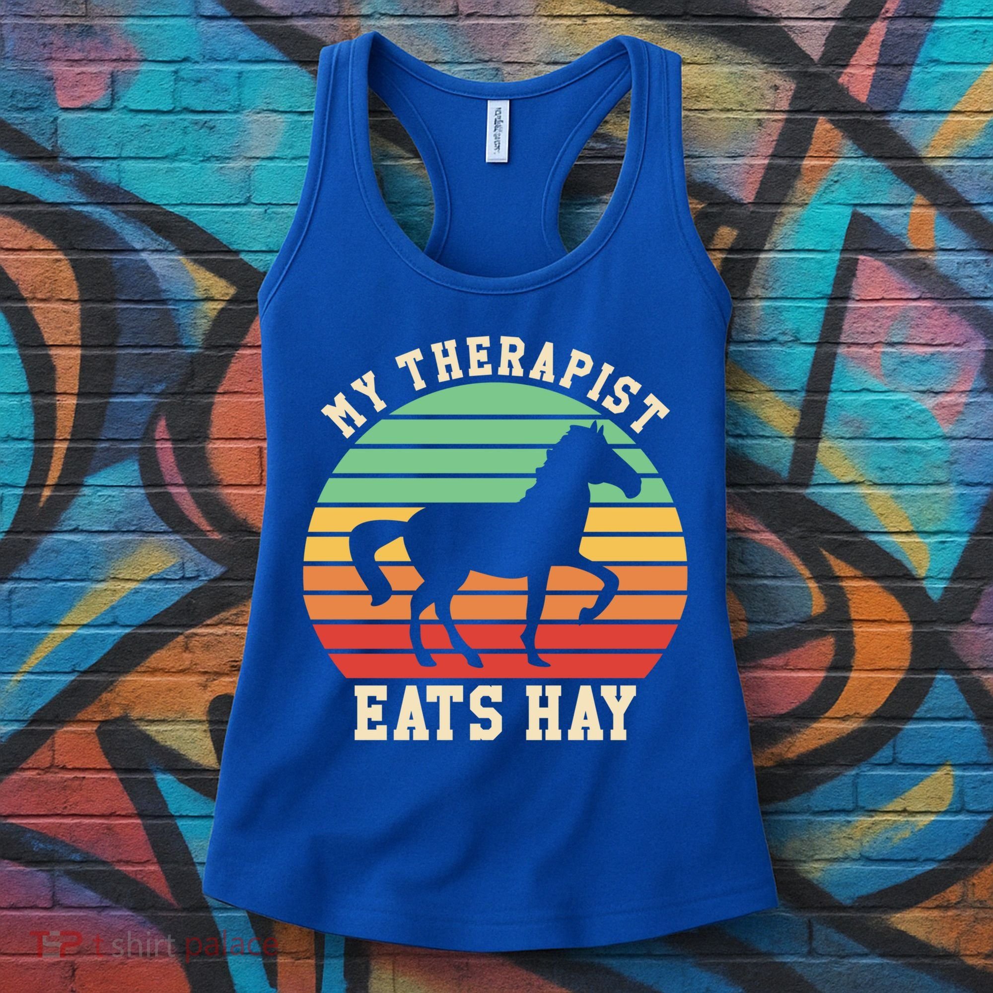 My Therapist Eats Hay Funny Horseback Riding Retro Gift Women's Tank Top