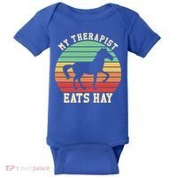 My Therapist Eats Hay Funny Horseback Riding Retro Gift Baby Bodysuit thumb 0