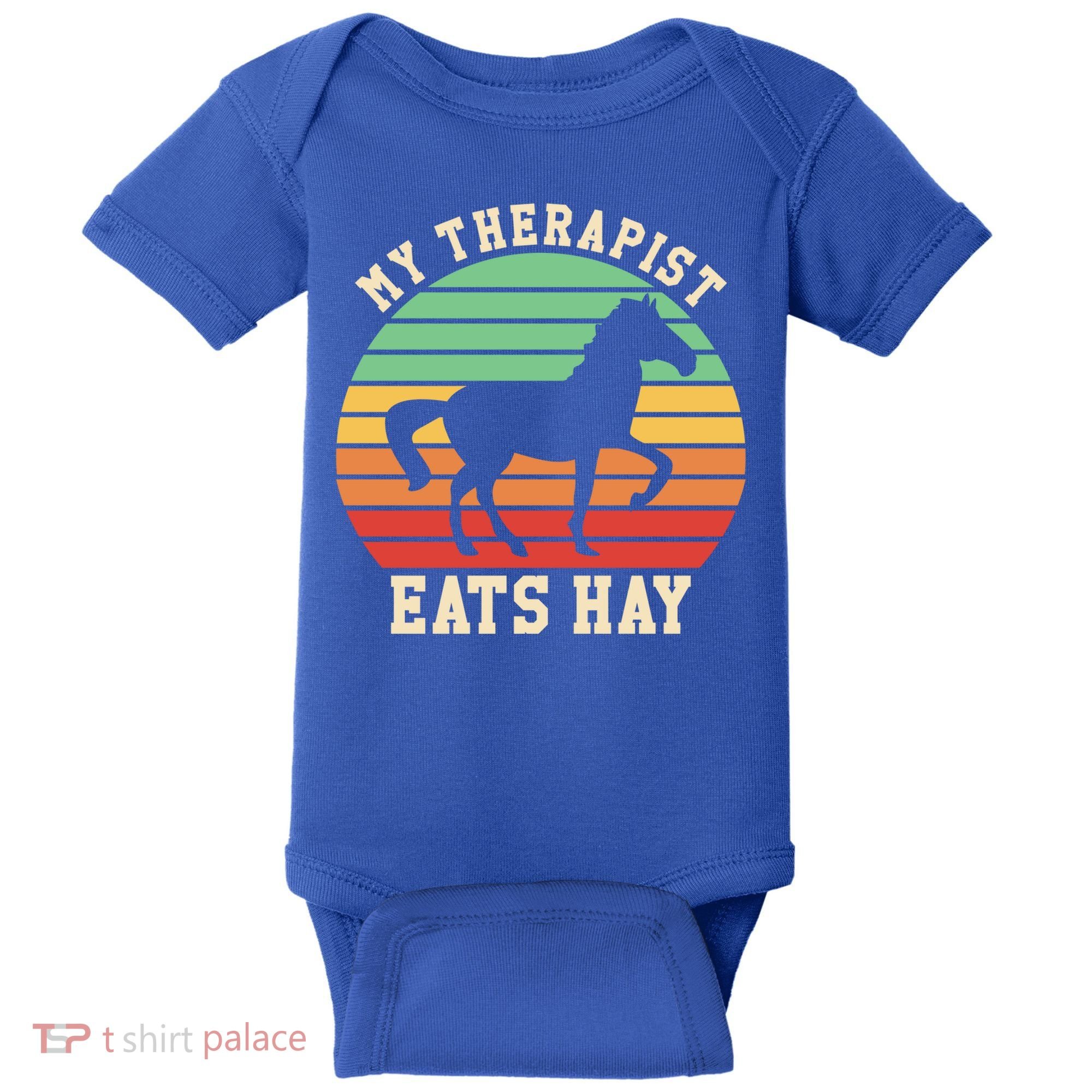 My Therapist Eats Hay Funny Horseback Riding Retro Gift Baby Bodysuit