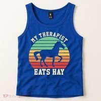 My Therapist Eats Hay Funny Horseback Riding Retro Gift Tank Top thumb 2